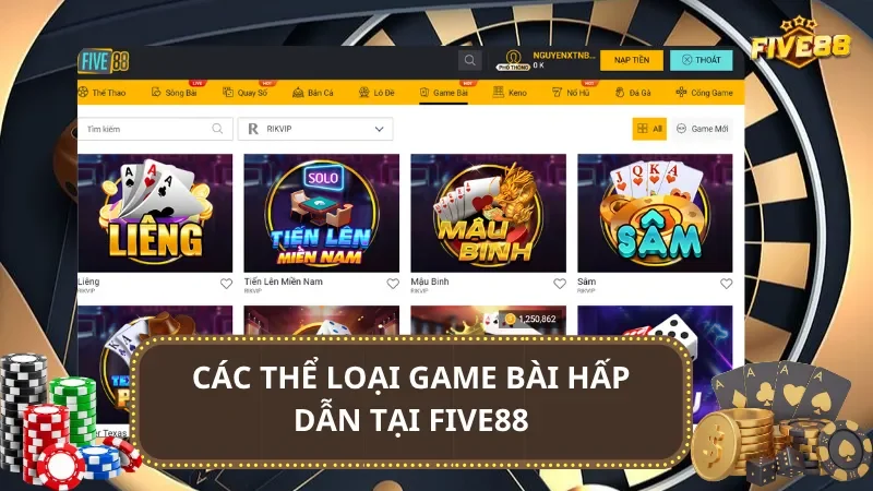 Các thể loại game nổi bật bài hấp dẫn tại Five88