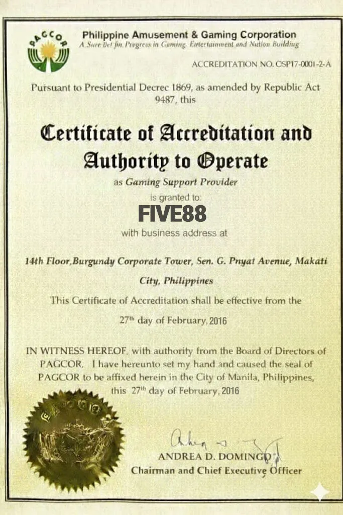 cấp phép và giám sát của PAGCOR (Philippines) cùng First Cagayan